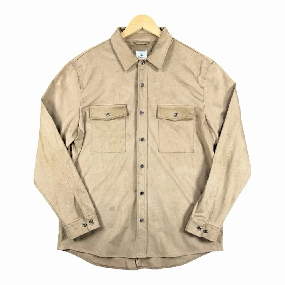 7 Diamonds Country Road Suede Shirt Jacket Mens Large Beige Long Sleeve Stretch - Picture 1 of 7